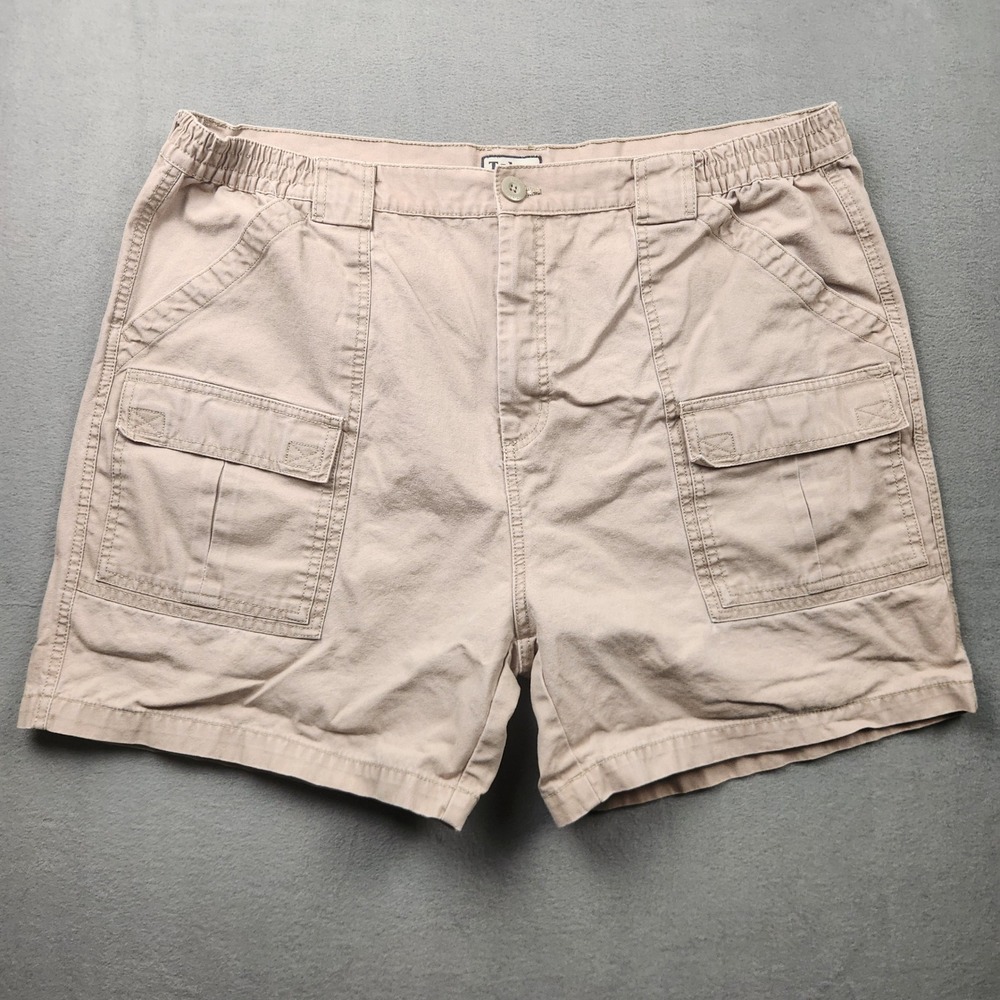 Talos‎ Mens Khaki Cargo Shorts Size 42 Tan Cotton Elastic Waist Utility Hiking